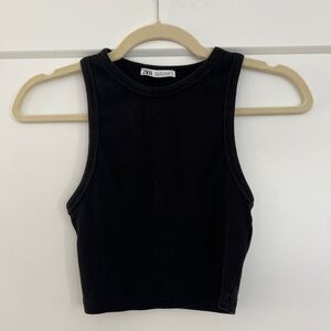Zara Black Cropped High Neck Tank - Small